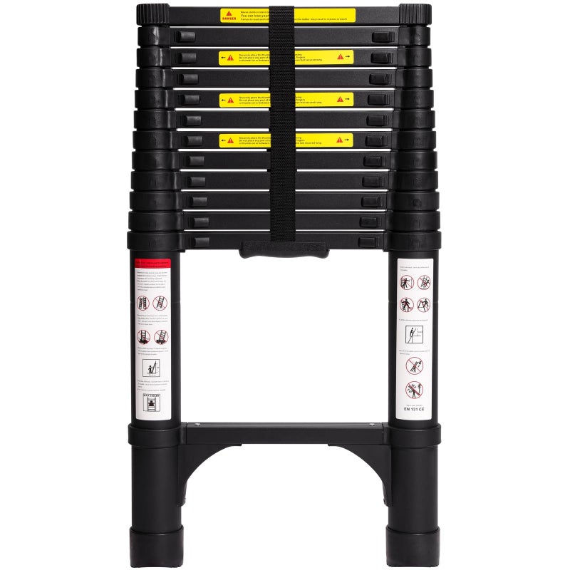 BOCOM 12.5 FT Aluminum Telescoping Ladder, Lightweight Multi-Purpose Collapsible Extension with 2 Triangle Stabilizers, Heavy Duty 330 lbs Max Capacity, Ideal for Home, RV, and Outdoor Work Black - Image 1