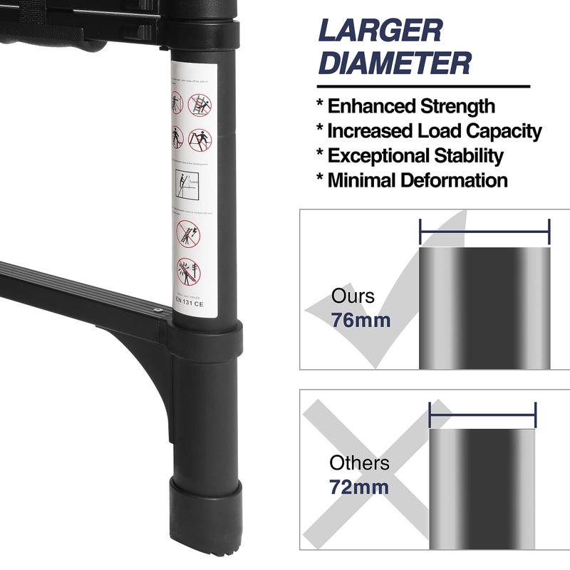 BOCOM 12.5 FT Aluminum Telescoping Ladder, Lightweight Multi-Purpose Collapsible Extension with 2 Triangle Stabilizers, Heavy Duty 330 lbs Max Capacity, Ideal for Home, RV, and Outdoor Work Black - Image 2