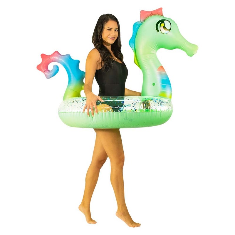Poolcandy Inflatable 40"" inch Animal Pool Tubes & Swim Rings (Turquoise Sea Horse with Glitter Animal 40"" Pool Tube) - Image 2