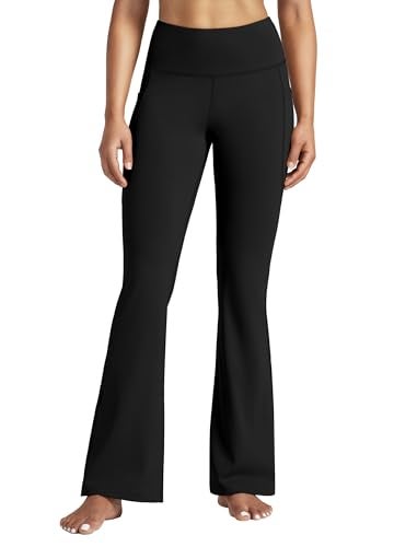 Willit Women's Yoga Pants Flare Leggings Bootcut High Waist Tummy Control Workout Pants with Pockets 31" Black L - Image 3
