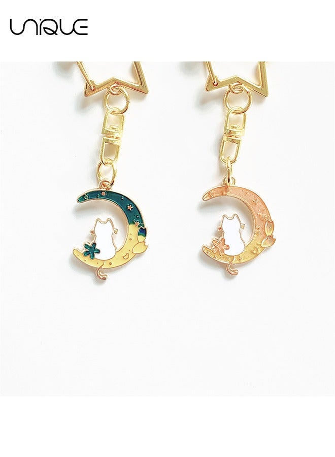 يونيك سلسلة مفاتيح 2 قطعة - سلسلة مفاتيح للزوجين - دريم ستار مون كيتشين - سلسلة مفاتيح قلادة من Cat - أنيقة وفريدة من نوعها - Image 4