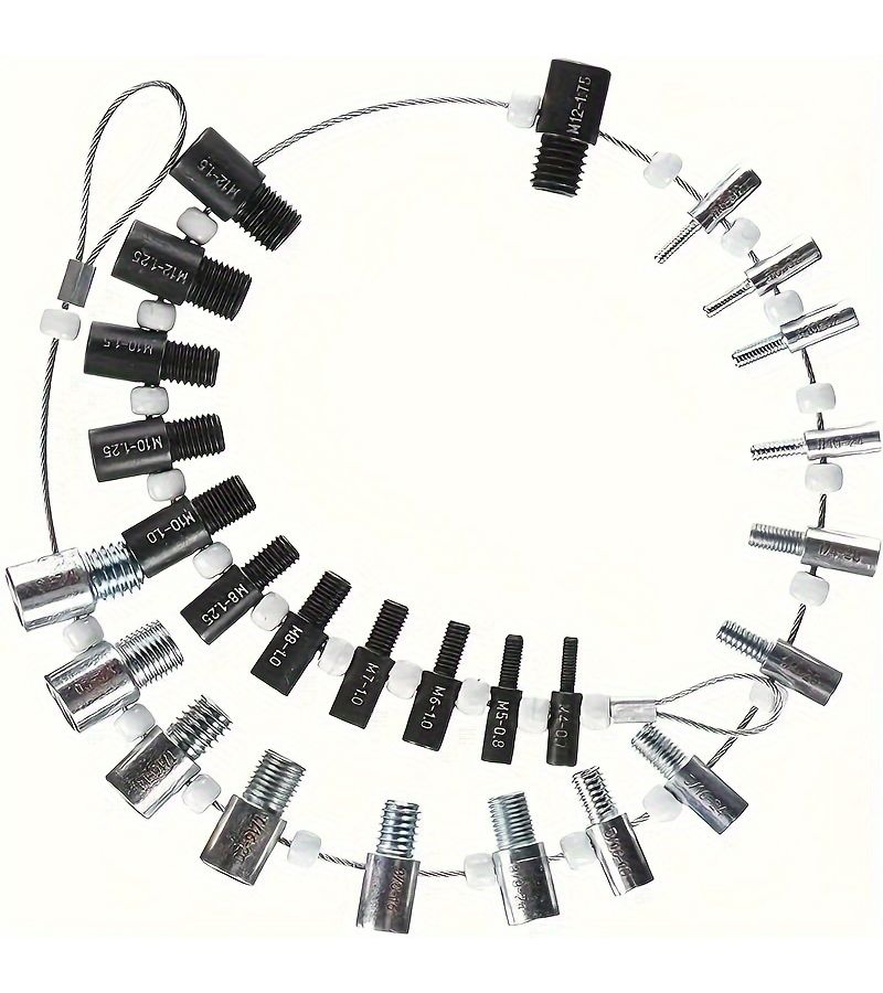 Silvery 26pc Thread Gauge Tool Set Imperial Metric for Nuts Bolts Fasteners Durable Metal - Image 1