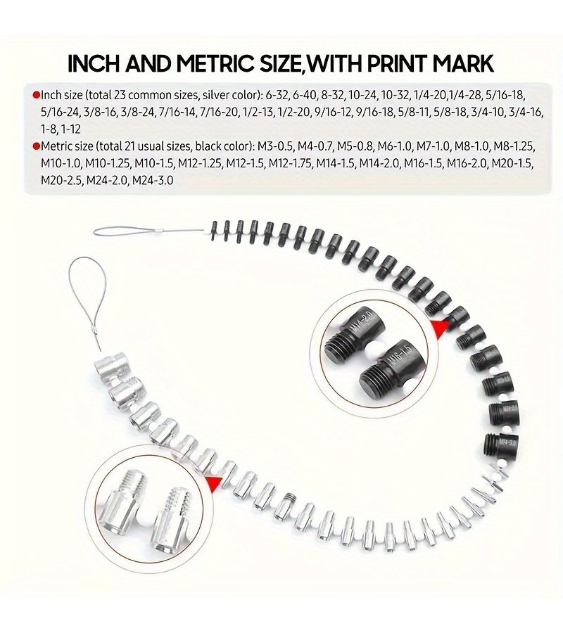 Silvery 26pc Thread Gauge Tool Set Imperial Metric for Nuts Bolts Fasteners Durable Metal - Image 3