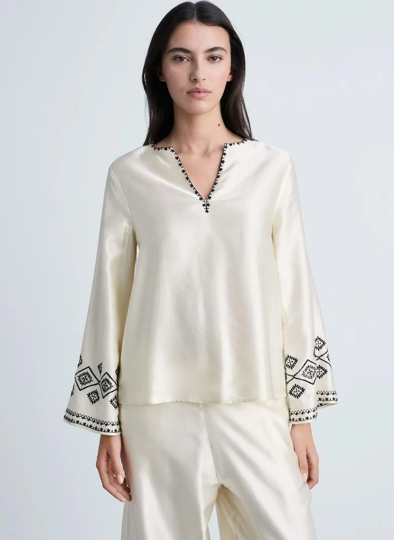 مانجو Embroidered Satin Blouse