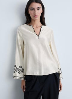 MANGO Embroidered Satin Blouse  - Image 3
