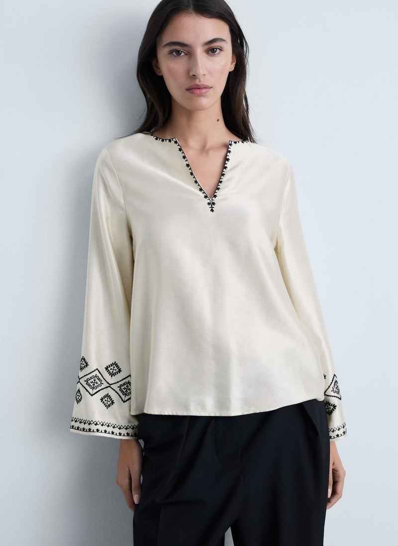 MANGO Embroidered Satin Blouse  - Image 3