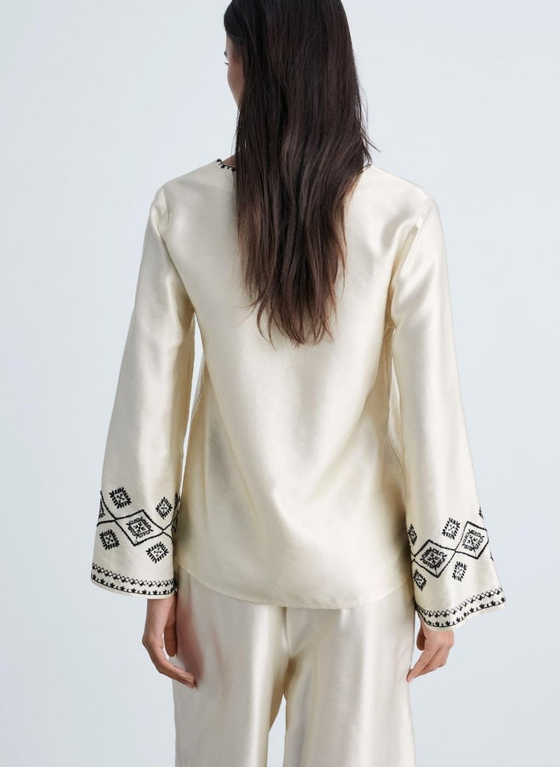 MANGO Embroidered Satin Blouse  - Image 2