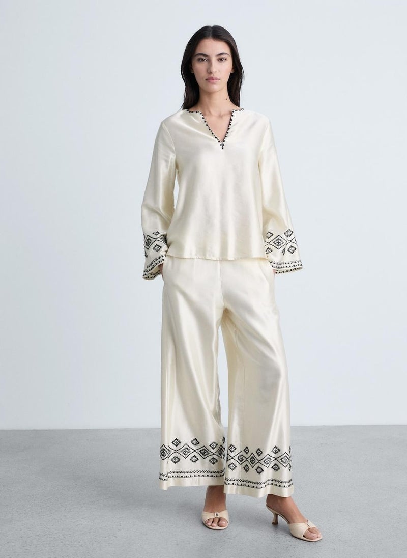 MANGO Embroidered Satin Blouse  - Image 4