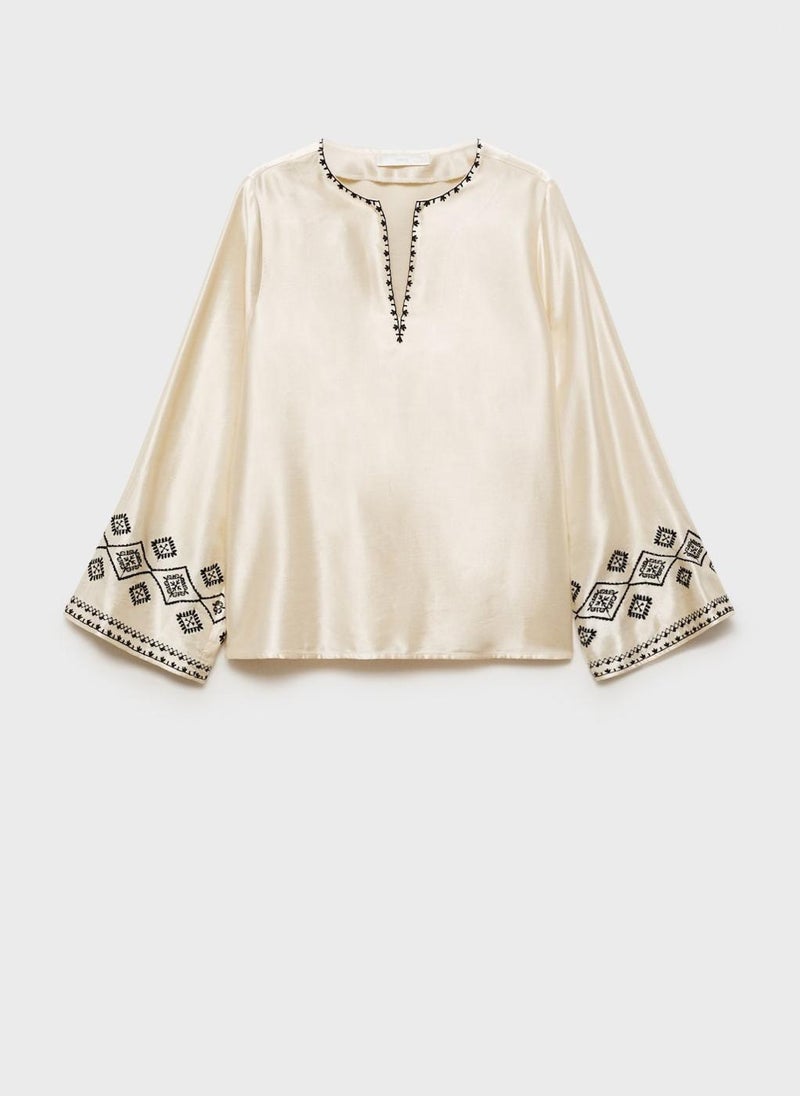 MANGO Embroidered Satin Blouse  - Image 5