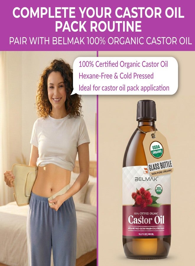 BELMAK Castor Oil Pack Wrap for Stomach, 100% Organic Cotton Inner Layer, Leak-Proof Design, Castor Oil Compress Wrap Reusable Castor Oil Pack Wrap for Women - Image 4