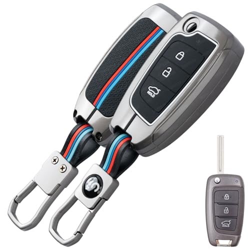 SHOPOFLUX Metal Key Cover Compatible with Hyundai Venue | Verna | i20 N line N6 Car 3 Button Flip Key (Metal Silicone Black) - Image 1