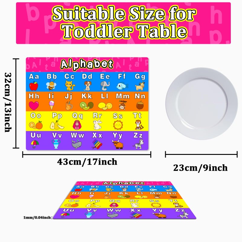 OBUSATT Educational Preschool Placemats for Kids Set of 6 Reusable Plastic Toddler Placemat Wipeable Washable Children Montessori Eat Table Mat for Nursery Homeschool Kindergarten Classroom Dining Table - Image 2