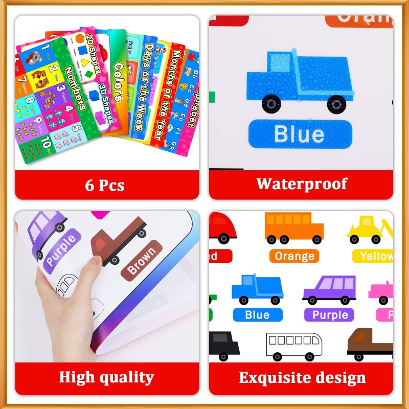 OBUSATT Educational Preschool Placemats for Kids Set of 6 Reusable Plastic Toddler Placemat Wipeable Washable Children Montessori Eat Table Mat for Nursery Homeschool Kindergarten Classroom Dining Table - Image 3
