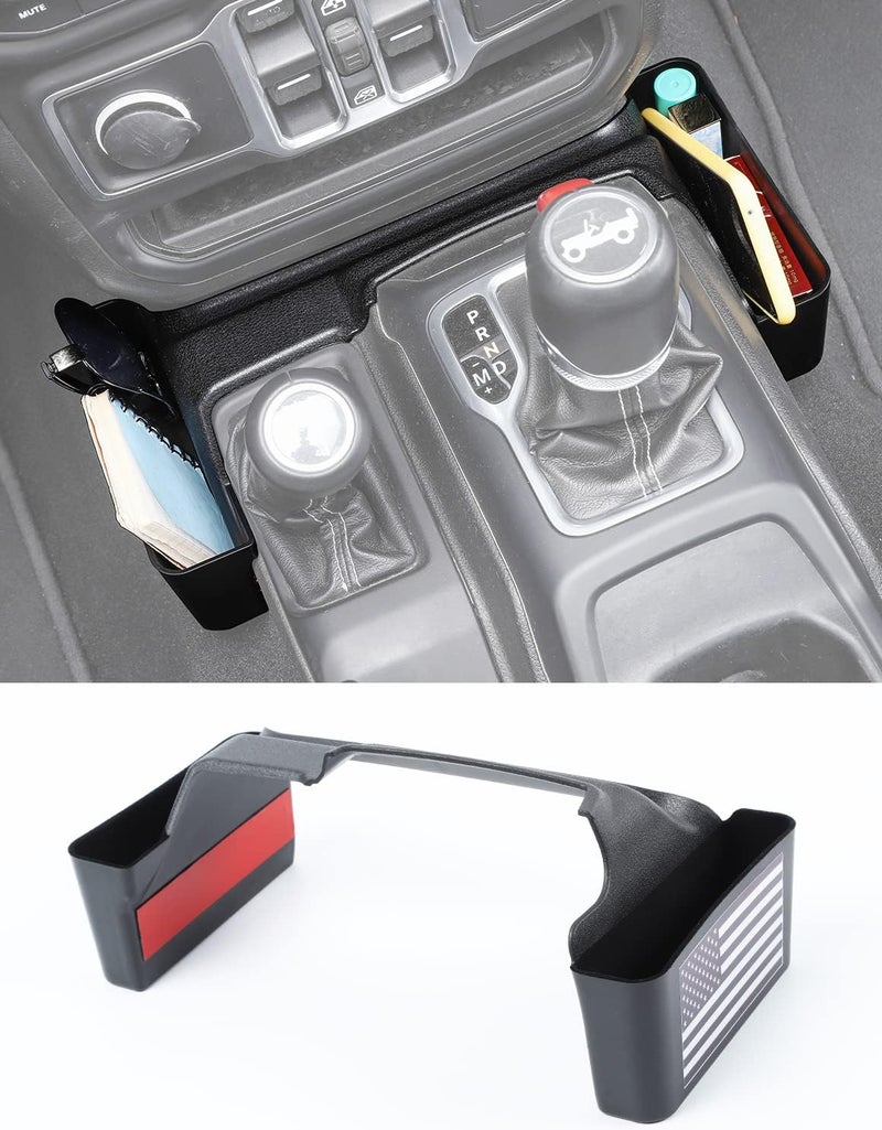 Savadicar GT-2 Shifter Storage Box with Microfibers, USA Flag Gear Shift Console Tray Organizer for 2018-2022 Jeep Wrangler JL JLU & Gladiator JT Truck, Interior Accessories, Black,1 PCS - Image 1