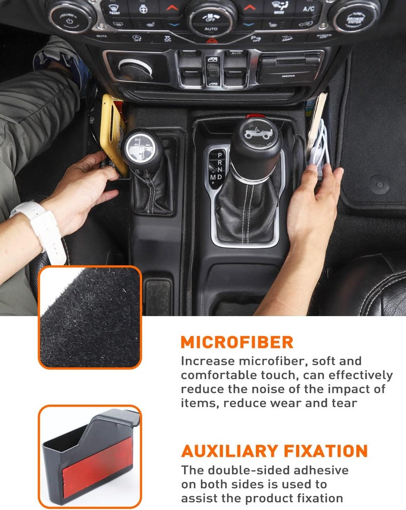 Savadicar GT-2 Shifter Storage Box with Microfibers, USA Flag Gear Shift Console Tray Organizer for 2018-2022 Jeep Wrangler JL JLU & Gladiator JT Truck, Interior Accessories, Black,1 PCS - Image 3