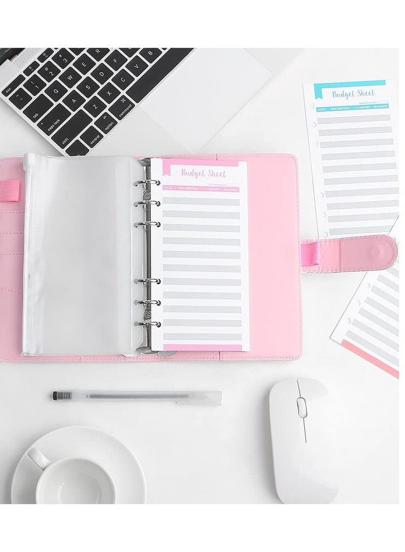 Zikra A6 Cash Envelopes Budget Binder,6 Ring Leather Notebook Binder Cover Binder Money Organizer Zippe Pockets,12pcs Expense Budget Sheets, 2pcs Letter Sticker Labels, Saving Cash Envelopes System (Pink) - Image 3