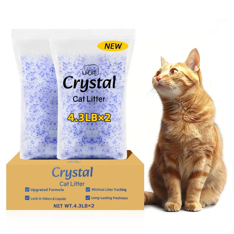 LMJP Crystal Cat Litter with Powerful Odor Control, Non-Clumping, Lasts Up to 2 Months, 8.6lb, Rapid Water Absorption, Unscented & Low Tracking Lightweight Blue & White Silica - Image 1