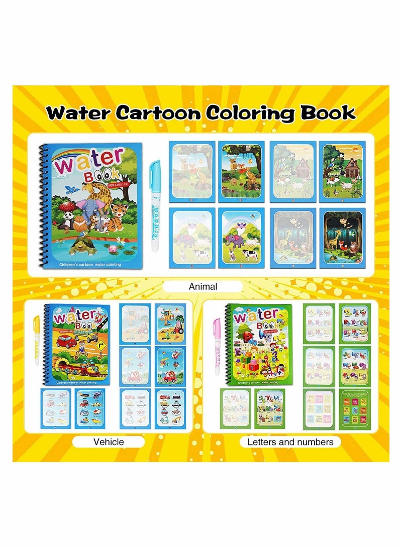 NIBEMINENT Magical Water Coloring Book Kids Magic Painting Books with Reusable Drawing for Toddler Cartoon Animals 3 Pack - Image 4