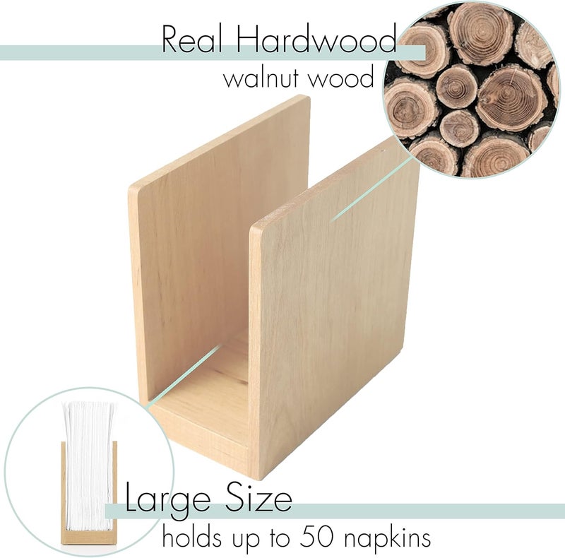 Toros.Store Napkin Holder For Table  Wooden Farmhouse Napkin Holders Light Brown Simple Upright Vertical Dining Table Cocktail Napkins Dispenser Kitchen Rustic Natural Walnut Wood For Paper Napkins - Image 4