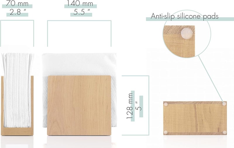Toros.Store Napkin Holder For Table  Wooden Farmhouse Napkin Holders Light Brown Simple Upright Vertical Dining Table Cocktail Napkins Dispenser Kitchen Rustic Natural Walnut Wood For Paper Napkins - Image 3