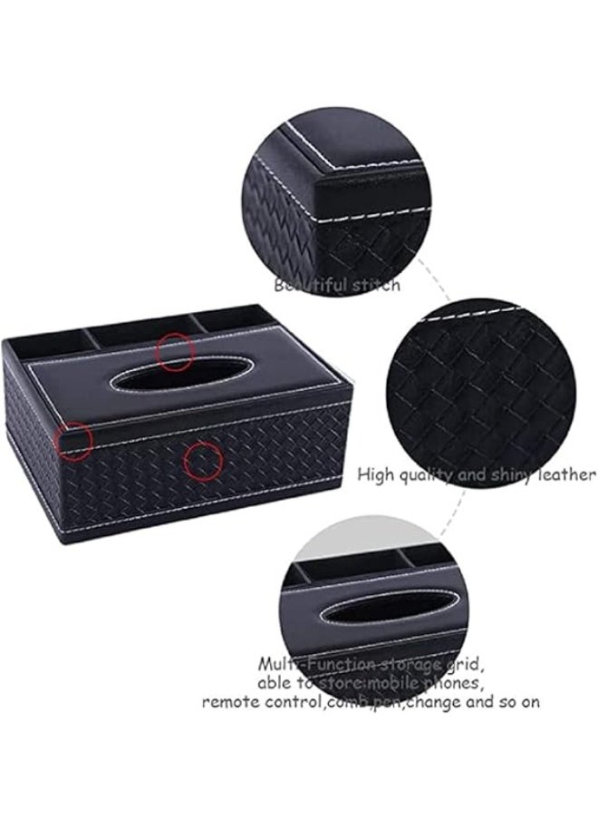 Cool Baby Tissue Box Organizer with Drawer and Phone Holder Multifunction Plastic Tissue Dispenser with Black Grid Pattern for Home Office or Bathroom Modern Desk Storage Box  - Image 1
