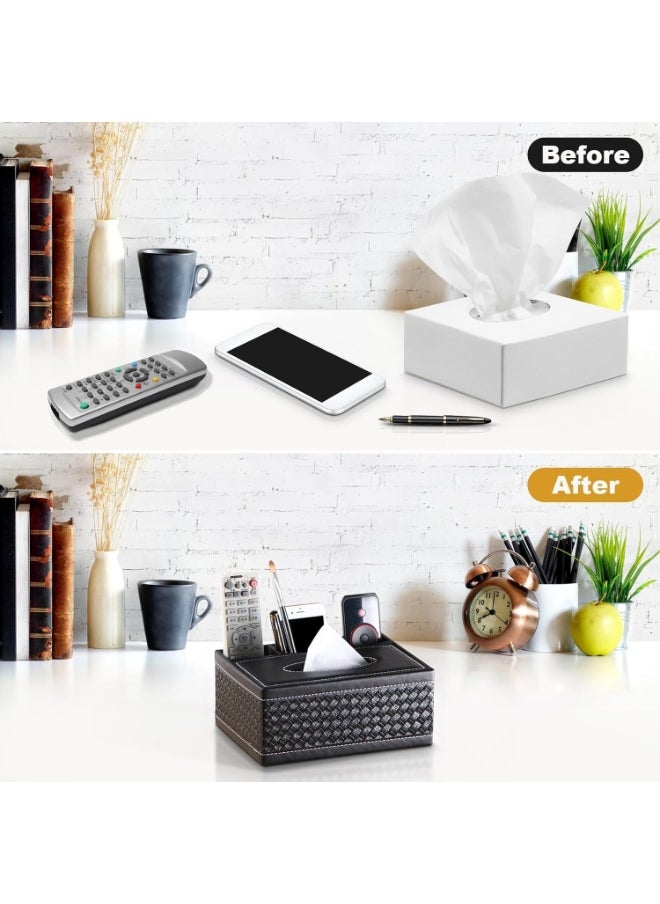 Cool Baby Tissue Box Organizer with Drawer and Phone Holder Multifunction Plastic Tissue Dispenser with Black Grid Pattern for Home Office or Bathroom Modern Desk Storage Box  - Image 3