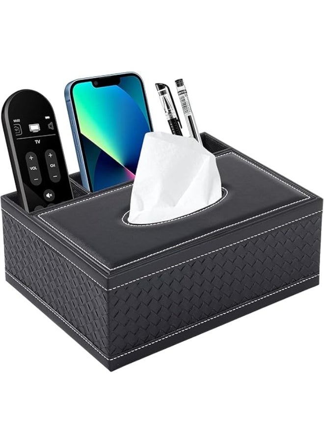 Cool Baby Tissue Box Organizer with Drawer and Phone Holder Multifunction Plastic Tissue Dispenser with Black Grid Pattern for Home Office or Bathroom Modern Desk Storage Box  - Image 4