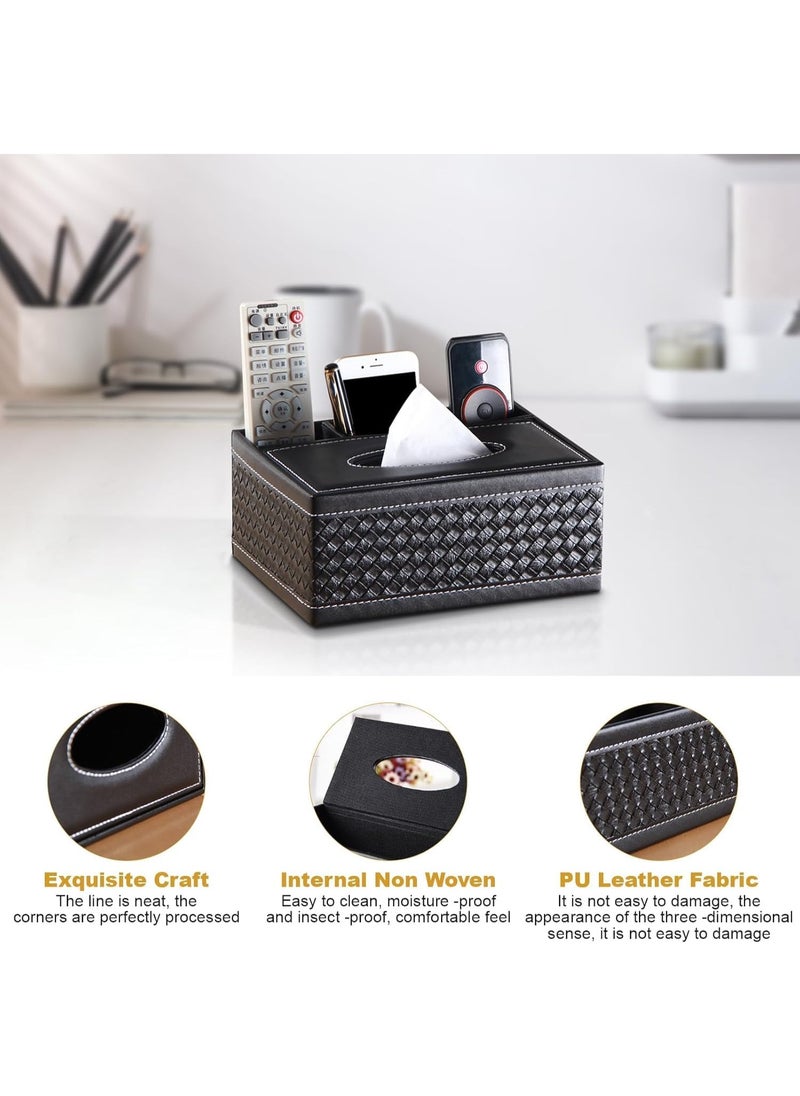 Cool Baby Tissue Box Organizer with Drawer and Phone Holder Multifunction Plastic Tissue Dispenser with Black Grid Pattern for Home Office or Bathroom Modern Desk Storage Box  - Image 5