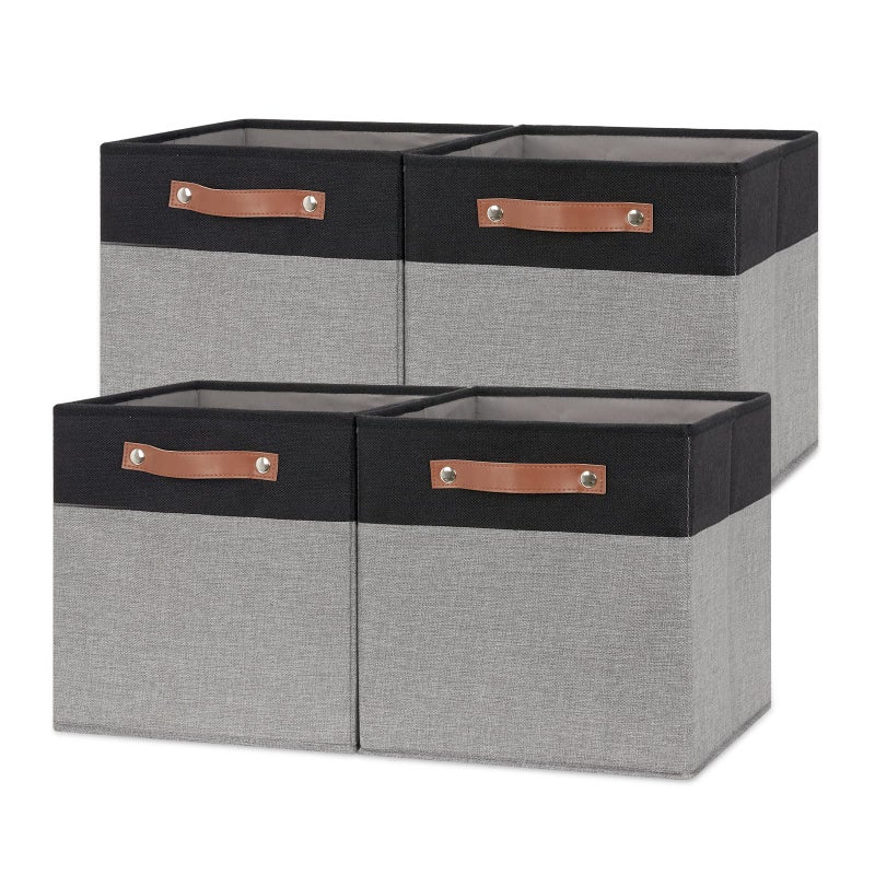 Temary Fabric Cube Storage Bins 12 Inch Decorative Storage Cubes Baskets 4 Pack Foldable Cube Storage Bins for Closet Shelves BlackGrey