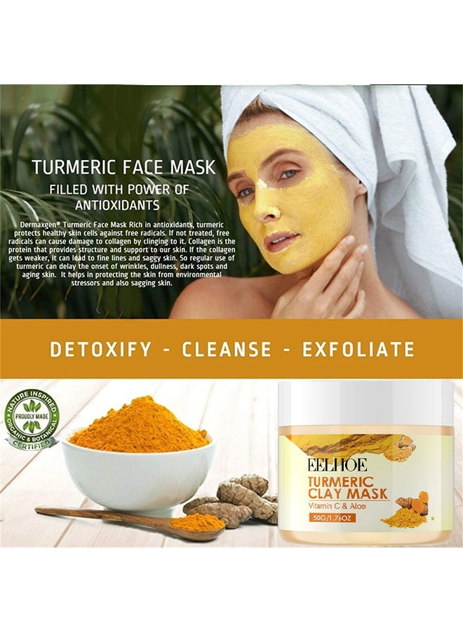 EELHOE Turmeric Clay Mask, Vitamin C & Aloe Hydrating Cleansing Blackheads, Skin lightening Care Brighten, Turmeric Clay Mask For Controlling Acne, Oil And Refining Pores, Reduce Blackheads Ance, Dark Spots - Image 2