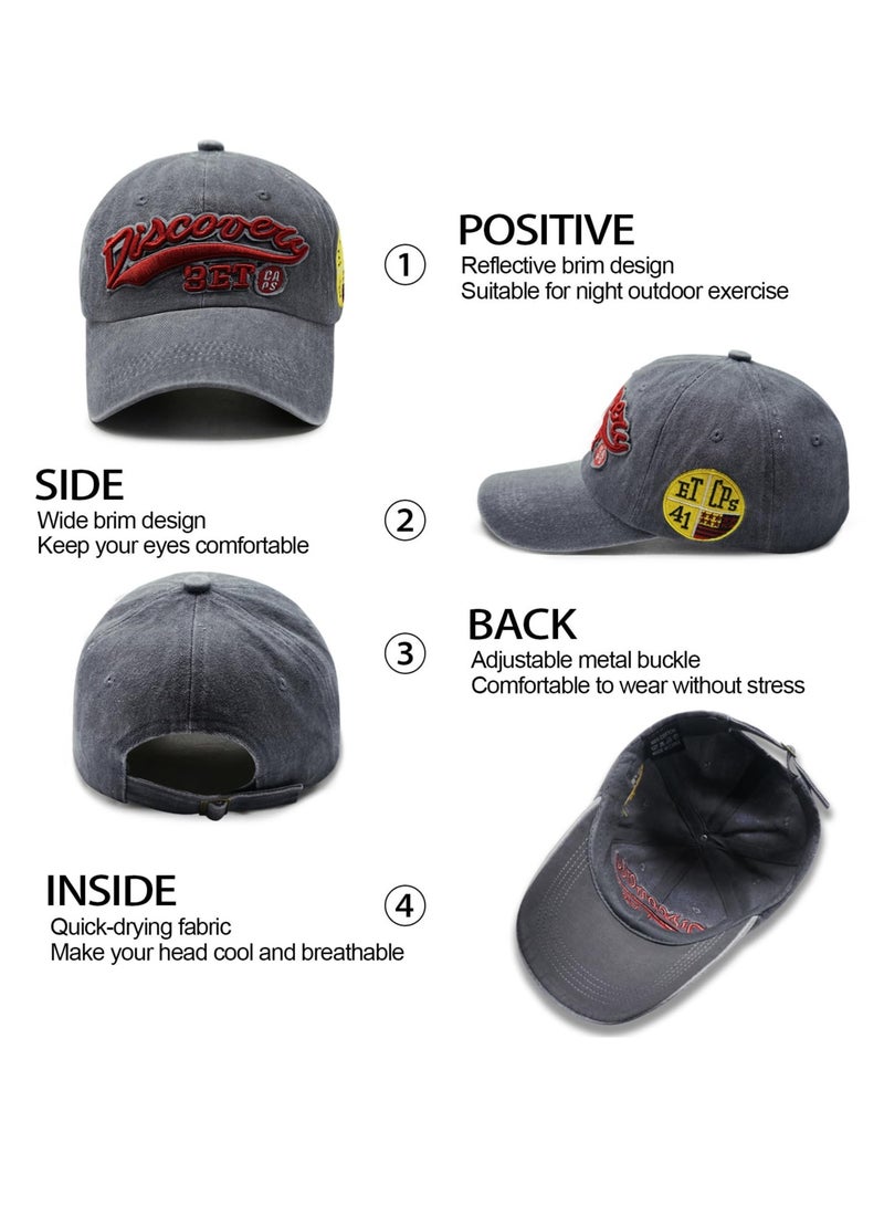 Excefore Distressed Denim Baseball Cap, Unisex Casual Cotton Washed Embroidered Letters Trucker Hat, Adjustable Spring Autumn Baseball Cap, Vintage Anti UV Summer Sun Hat (Grey) - Image 4