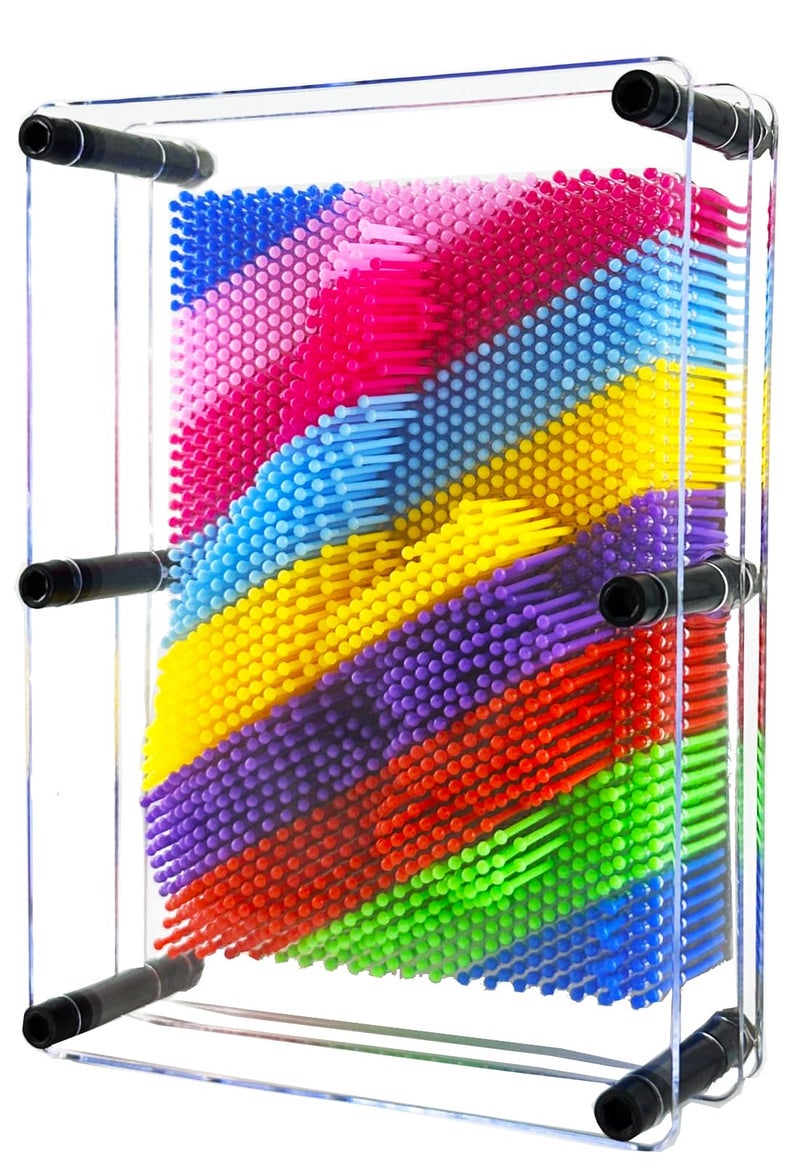 Sharkwill 3D Pin Art Intellectual Fun Toy Rainbow Plastic Pin Art Palm Board Push Pin Toy Pink 6x8Inches - Image 3