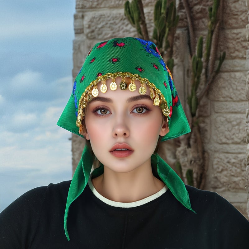 حجاب بتصميم زهور الفاوانيا الأنيق مع إكسسوارات لامعة ذهبية فاخرة - قابل للتنفس، واقٍ من الغبار، خفيف الوزن لفصل الصيف للنساء - Image 1