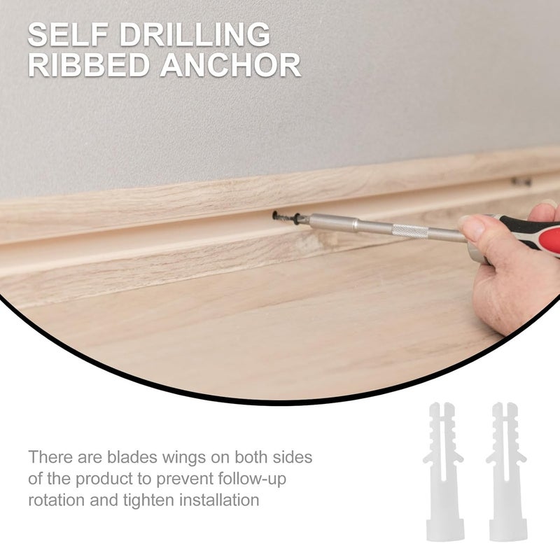 TIDTALEO 200pcs White Nylon Drywall Expansion Anchors 8x40mm Ribbed Plastic Wall Fixing Plugs for Concrete and Hollow Walls Installation - Image 3