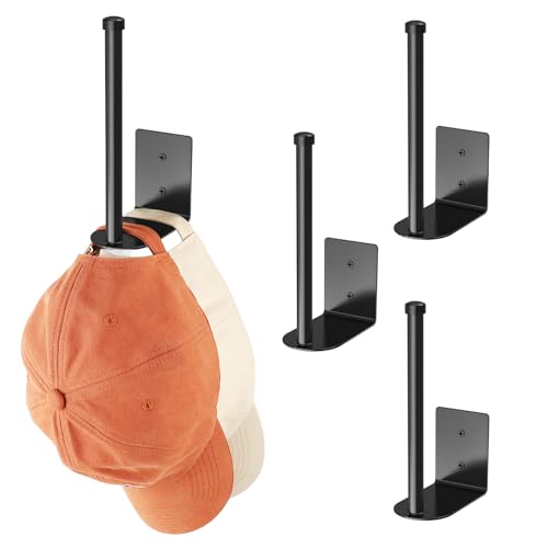 Durmmur 4 Pack Hat Racks for Baseball Caps, Stainless Steel Hat Organizer for Baseball Cap, Hat Holder Storage Organizer, H at Hanger Strong Adhesive/Wall Drilled for Door, Bedroom, Closet(Black 6 in) - Image 1