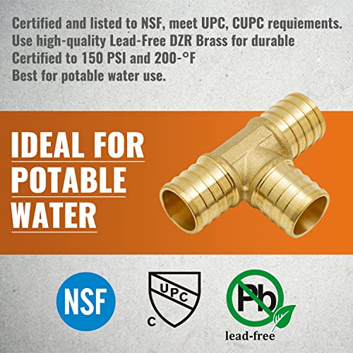 SUNGATOR 3-Pack 1" Pex Tee, No Lead Brass, 1 Inch Pex Fittings - Image 5