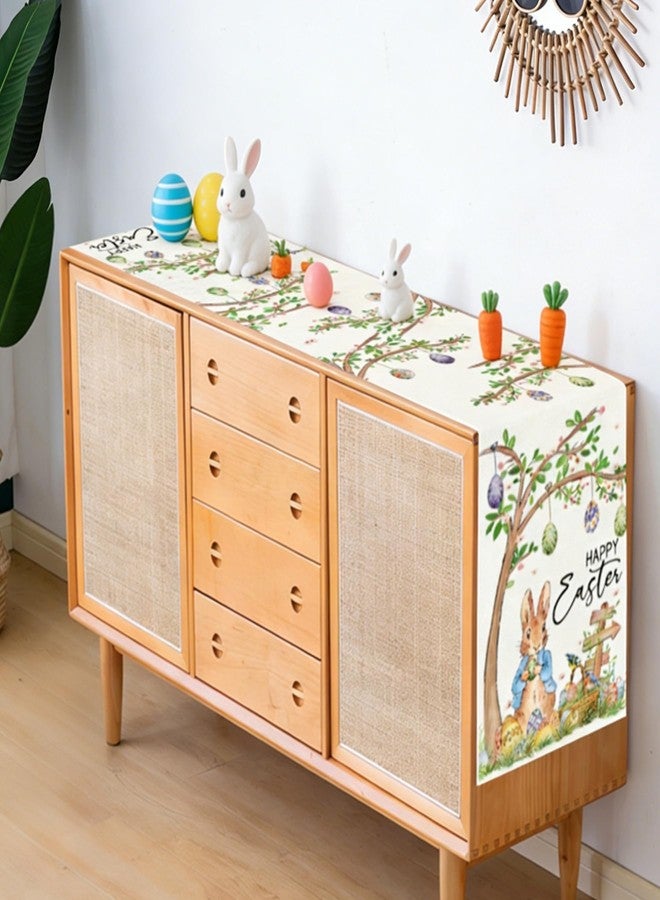 Baccessor مفرش طاولة طويل لعيد الفصح من باكسسور، مقاس 13 × 72 بوصة، مزين برسومات أرنب وبيض وشجرة وزهور، مثالي لتزيين طاولة الطعام في فصل الربيع وعيد الفصح، سواءً للمنزل أو المطبخ أو غرفة الطعام. - Image 3