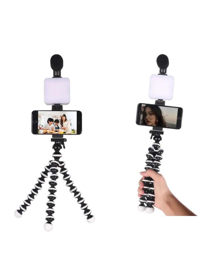 Generic - Phone Vlog Video Kit Smartphone Vlogging Kit for iPhone & Android Youtube Starter Kit Podcast equipment Includes 3.5 mm audio jack Tripod Shotgun Mic LED Fill Light Holder - Image 1