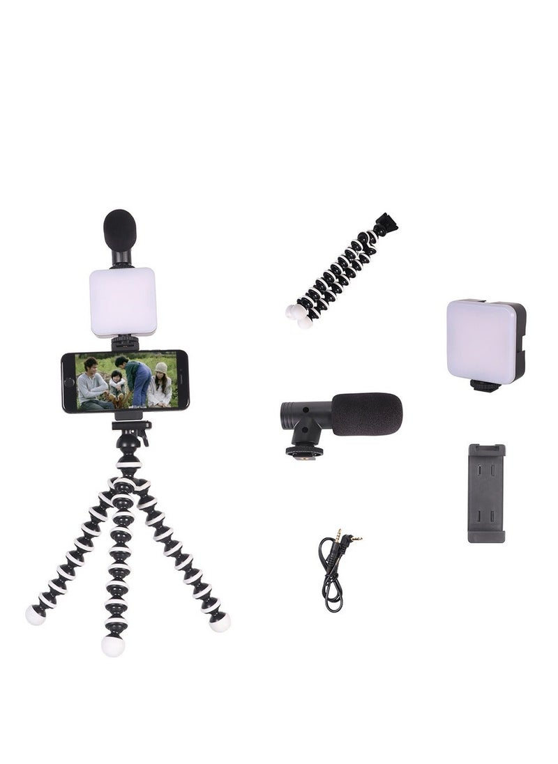 Generic - Phone Vlog Video Kit Smartphone Vlogging Kit for iPhone & Android Youtube Starter Kit Podcast equipment Includes 3.5 mm audio jack Tripod Shotgun Mic LED Fill Light Holder - Image 1