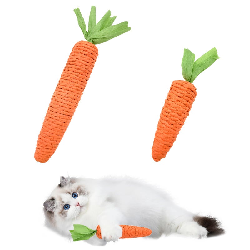Andiker 2PCS Cat Chew Toys 1 Small1 Large Carrot Shapes Cat Rope Toys with Sounding Parcels Interactive Cat Toys for Indoor Cats and Kittens for Biting Chewing Keeping Teeth Clean - Image 2