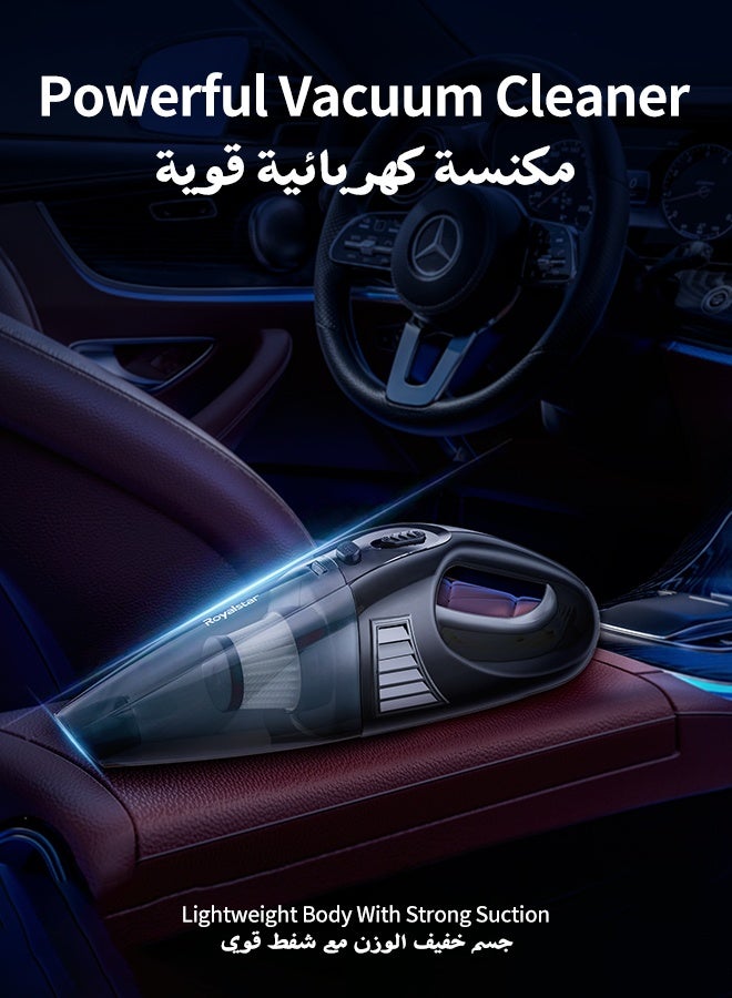 رويال ستار مكنسة كهربائية محمولة للسيارة بقوة 12 فولت تيار مستمر مع 3 قطع ملحقات قابلة للغسل والإزالة للسيارة، سلك تمديد بطول 3 أمتار للسفر، تنظيف كامل للسيارة في العربات الترفيهية - Image 2