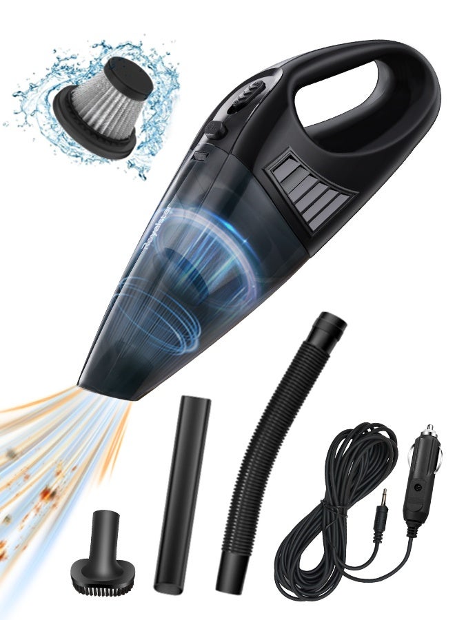 رويال ستار مكنسة كهربائية محمولة للسيارة بقوة 12 فولت تيار مستمر مع 3 قطع ملحقات قابلة للغسل والإزالة للسيارة، سلك تمديد بطول 3 أمتار للسفر، تنظيف كامل للسيارة في العربات الترفيهية - Image 1