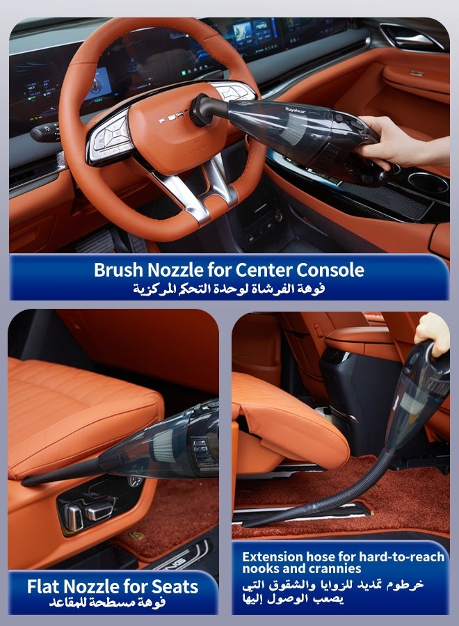 رويال ستار مكنسة كهربائية محمولة للسيارة بقوة 12 فولت تيار مستمر مع 3 قطع ملحقات قابلة للغسل والإزالة للسيارة، سلك تمديد بطول 3 أمتار للسفر، تنظيف كامل للسيارة في العربات الترفيهية - Image 5