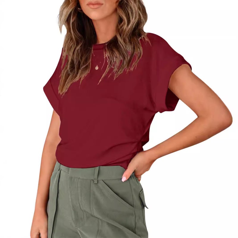 Wish Women Round Neck Solid Color Casual Summer Pullover Short Sleeve T-Shirt - Image 1
