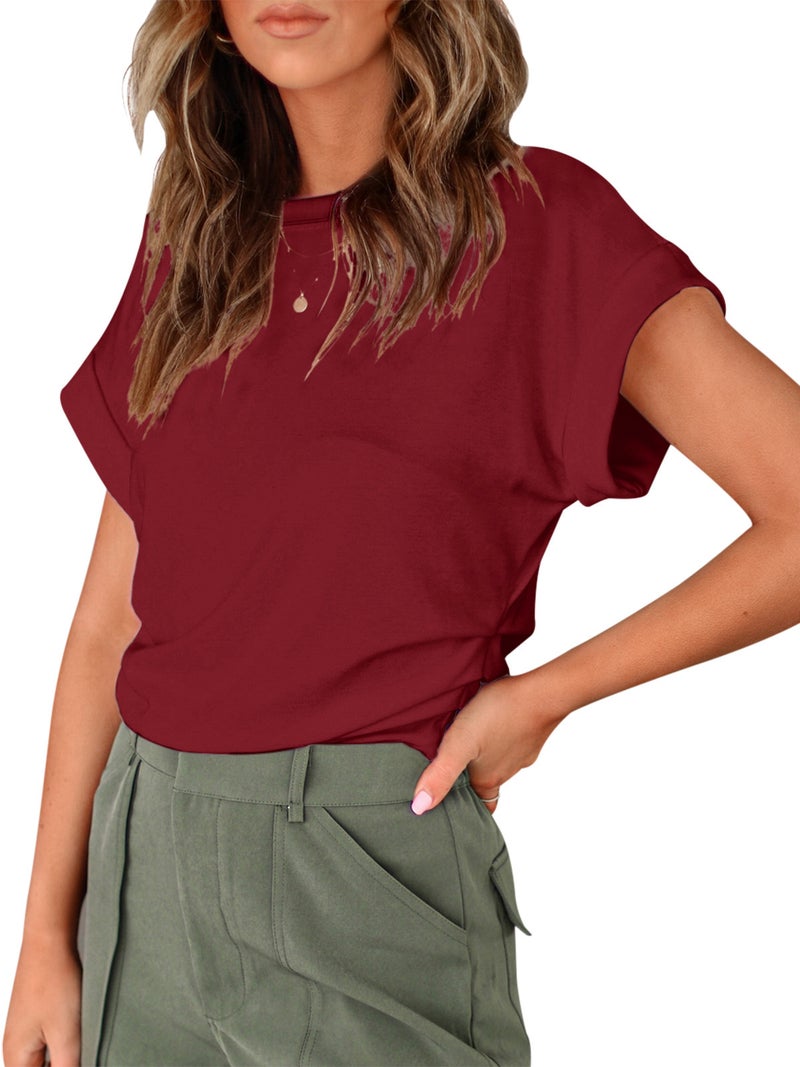 Wish Women Round Neck Solid Color Casual Summer Pullover Short Sleeve T-Shirt - Image 2