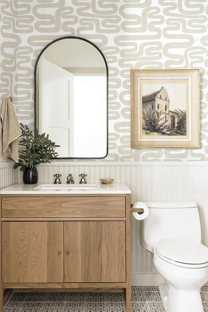 Micpolo Peel and Stick Wallpaper Beige and White Wallpaper Modern Geometric Contact Paper Self-Adhesive Removable Wall Paper Waterproof for Bathroom Bedroom Cabinet Decor Vinyl 17.3" x 78.7" - Image 2
