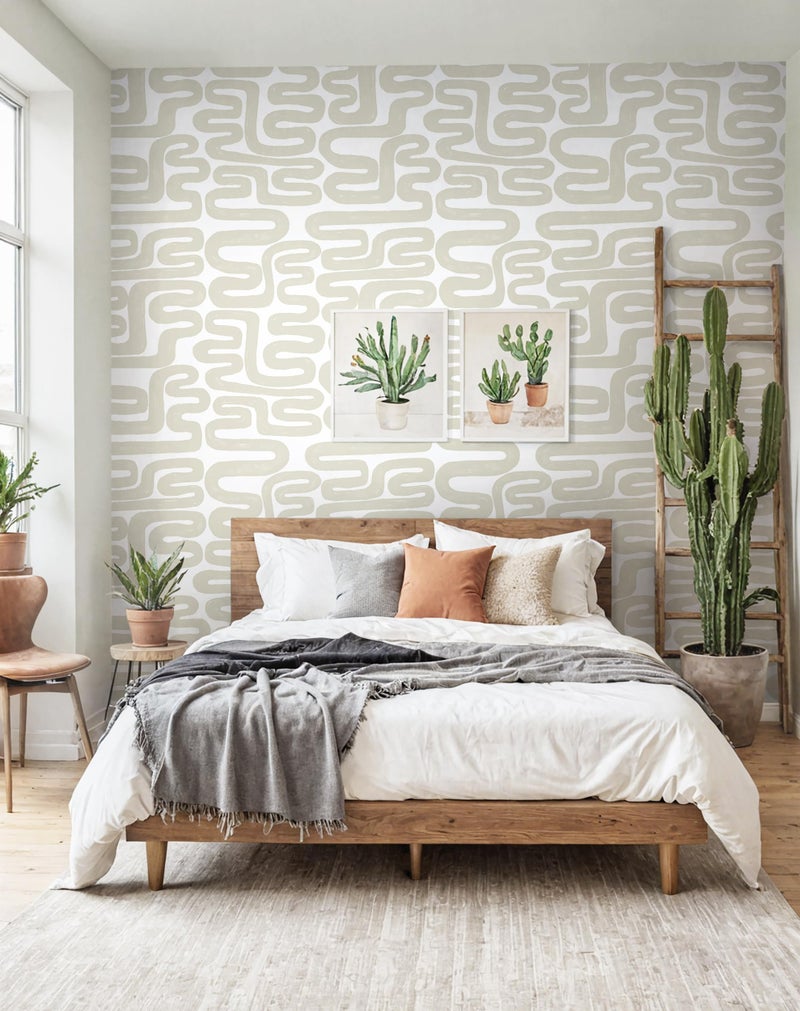 Micpolo Peel and Stick Wallpaper Beige and White Wallpaper Modern Geometric Contact Paper Self-Adhesive Removable Wall Paper Waterproof for Bathroom Bedroom Cabinet Decor Vinyl 17.3" x 78.7" - Image 5