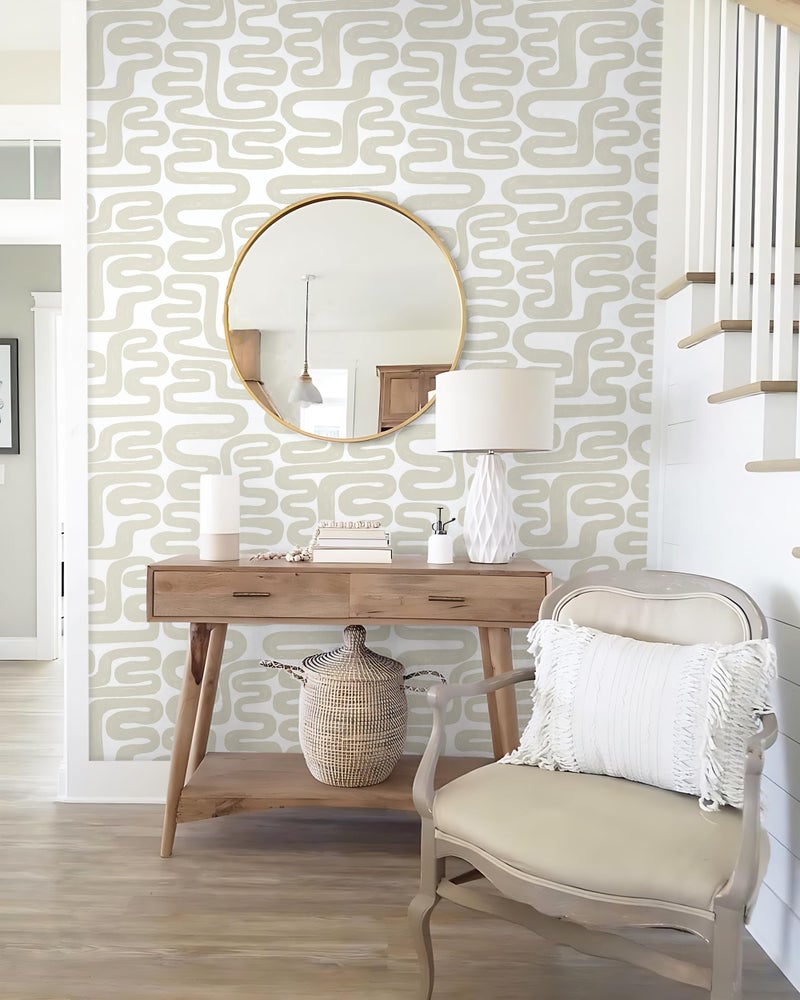 Micpolo Peel and Stick Wallpaper Beige and White Wallpaper Modern Geometric Contact Paper Self-Adhesive Removable Wall Paper Waterproof for Bathroom Bedroom Cabinet Decor Vinyl 17.3" x 78.7" - Image 4