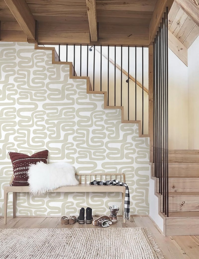 Micpolo Peel and Stick Wallpaper Beige and White Wallpaper Modern Geometric Contact Paper Self-Adhesive Removable Wall Paper Waterproof for Bathroom Bedroom Cabinet Decor Vinyl 17.3" x 78.7" - Image 3