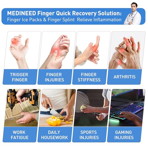 Medineed 2pcs Trigger Finger Splint & 2pcs Finger Ice Pack，Thumb Splint & finger sleeves For Injuries Cold For Pain Relief Injuries, Arthritis, Sprains,Gel Freeze Sleeve Fit Index, Middle, Thumb, Ring（Black2+2） - Image 5
